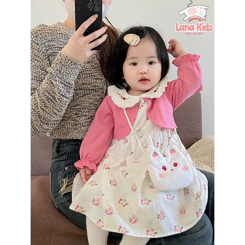 Đầm Váy Công Chúa Thêu Hoa Thỏ Xinh Cho Bé Gái Mặc Thu Đông 2024 - Lana Kids - V029
