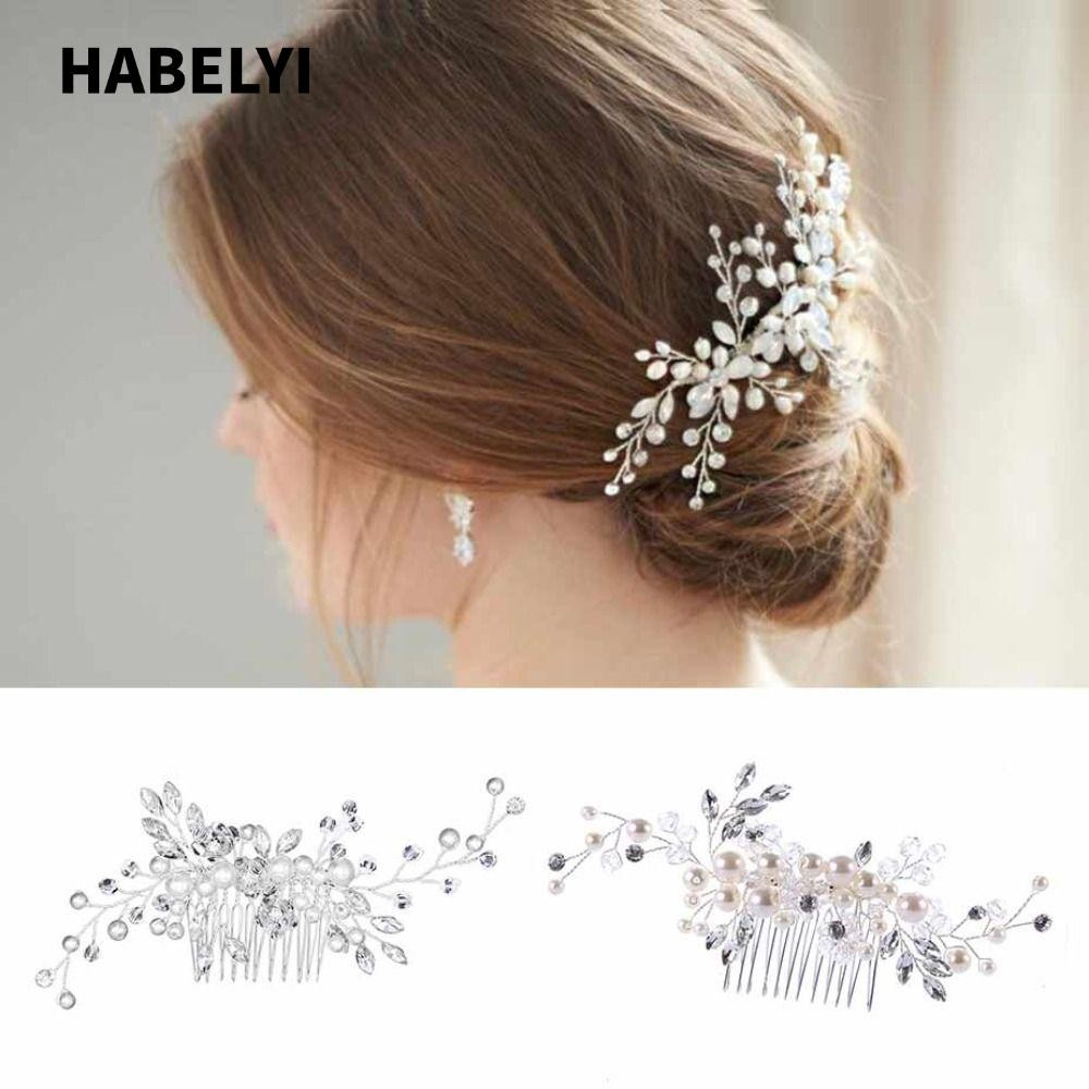 HABELYI Lược Cài Tóc Cô Dâu Đính Hoa