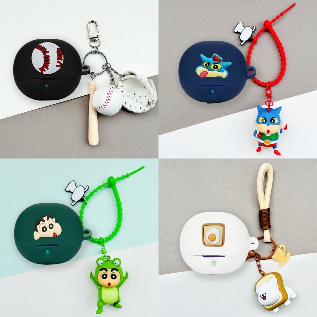 For SoundPeats Clear Case Cartoon Crayon Shin-chan Baseball Keychain Pendant Silicone Soft Case Cute