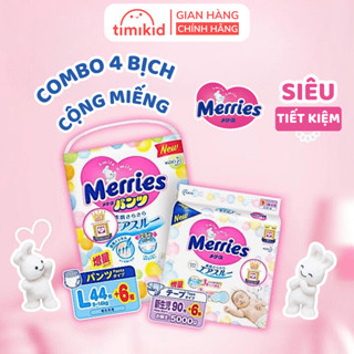 Combo 4 Bịch Tã Bỉm Quần/Dán Merries Chính Hãng Nội Địa Nhật Cộng Miếng Đủ Size NB/S/M/L/XL/XXL