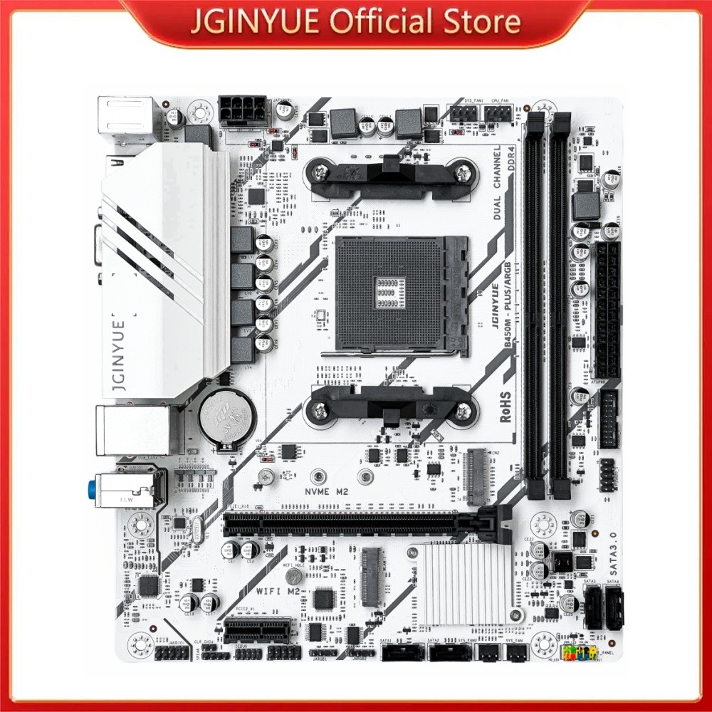 Bo mạch chủ JGINYUE B450M-PLUS ARGB AM4 hỗ trợ AMD Ryzen R3 R5 R7 1 / 2 / 3 / 4 / 5 Bộ xử lý CPU thứ