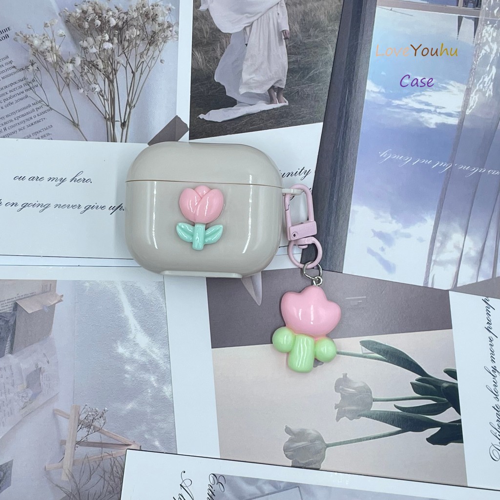 Loveyouhu Dành Cho GOOJODOQ J228 J229 AI Hộp Đựng Tai Nghe Kem Dễ Thương Hoa Hồng Trắng & Mặt Dây Ch