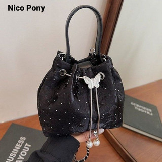 Túi xô vải Oxford thanh lịch Nico Pony có trang trí hình con bướm, Túi đeo vai hợp thời trang mùa hè