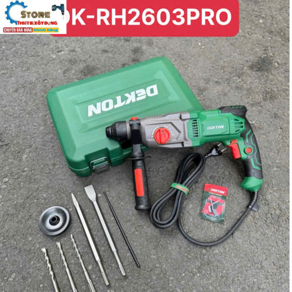 MÁY KHOAN ĐỤC 3 CHỨC NĂNG  DÙNG ĐIỆN DEKTON DK-RH 2603PRO tặng 5 mũi 3 khoan 2 đục sto.re máy rẻ