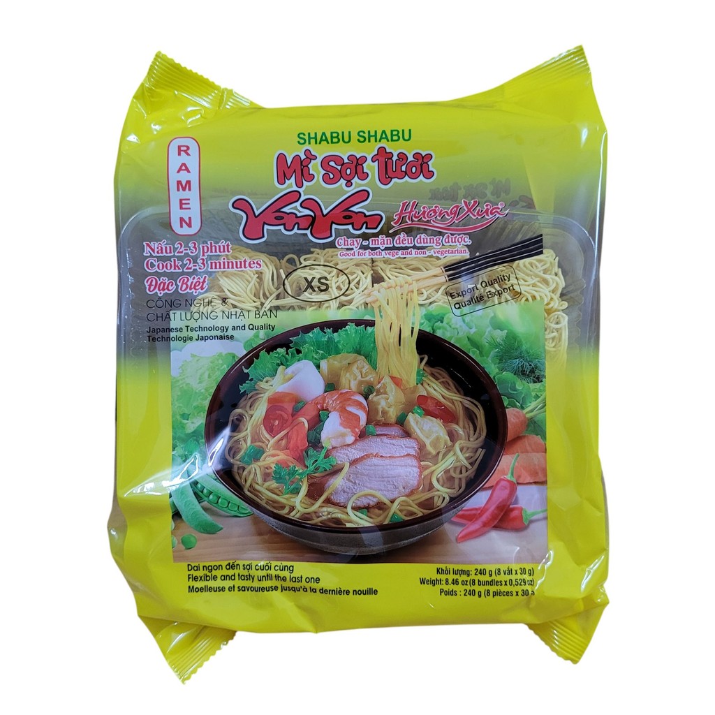 Mì sợi tươi thượng hạng Yon Yon Hương Xưa Shabu Shabu gói 240g chay và mặn đều dùng được 8 vắt x 30g