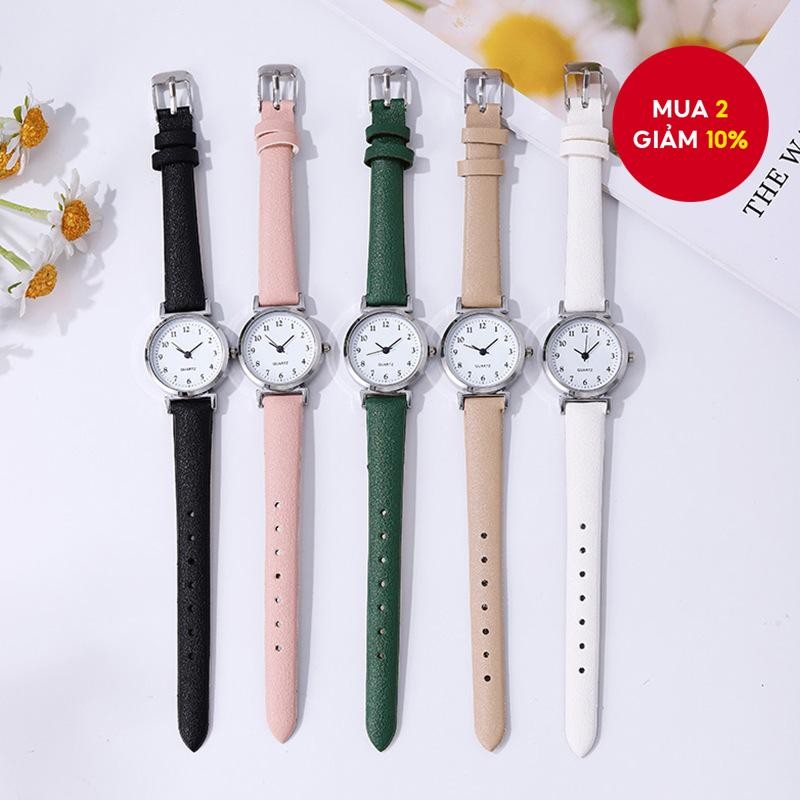 Đồng hồ đeo tay bằng da tối giản dành cho nữ, Đồng hồ bấm giờ học mặt số nhỏ dành cho kỳ thi