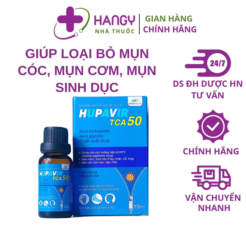 Dung dịch chấm lên da giúp giảm mụn cóc, sùi mào gà, gai sinh dục HUPAVIR TCA 50% (Lọ 10ml)