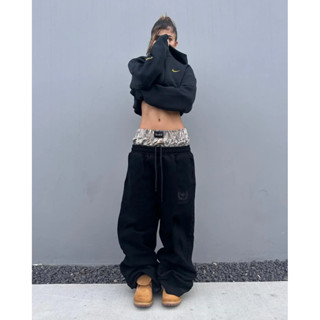 2024 Mới Vintage Giải Trí Quần Thể Thao Y2K Ngụy Trang Thêu Đôi Eo Quần Bông Tai Kẹp Mới Cao Cấp Nam Nữ Quần Ống Rộng