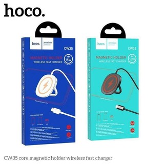 Đế sạc nhanh không dây hoco cw35 đế sạc hít nam châm 15w kiêm giá đỡ điện thoại