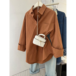 Áo Sơ Mi Màu Caramel Nữ Bên Trong Mặc Bên Ngoài Rời Ôm Hơn Áo Sơ Mi Ngoài Mặc Dài Tay Nhẹ Sang Trọng Phiên Bản Hàn Quốc Top Mỏng Thường Ngày