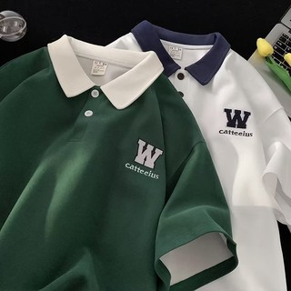 Mùa Hè Rời Thêu Nặng Dạo Phố Thiếu Niên Áo Thun Phong Cách Preppy Màu Sắc Tương Phản Nửa Tay Po