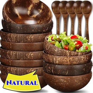 Bát Dừa Có Thìa - Bát Vỏ Dừa Đánh Bóng - Bát Đĩa Phục Vụ - Phục Vụ Salad Sữa Chua Bột Yến Mạch - Có Thể Tái Sử Dụng, Dung Tích Lớn, Handmade, Đồ Dùng - Bộ Đồ Ăn Nhà Bếp