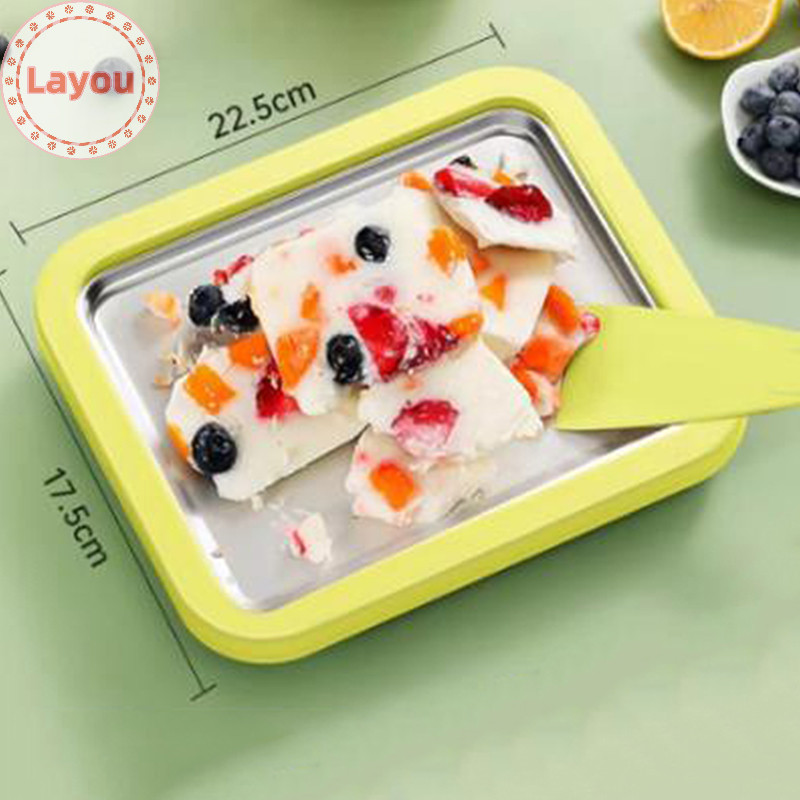 Layou Thép không gỉ Hộ Gia Đình Kem Chảo Chiên Sữa Chua Máy Đáy Phẳng Chảo Chiên Sữa Chua DIY Kem Phiên Bản Mini VN