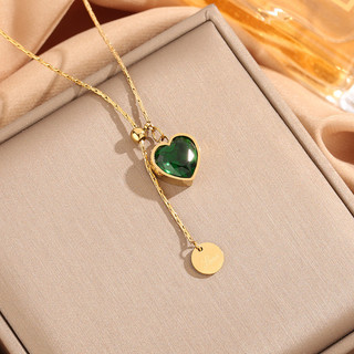 Mặt dây chuyền trái tim vàng bằng thép không gỉ Thép titan Không đổi màu Xương đòn kim cương xanh Chainain
