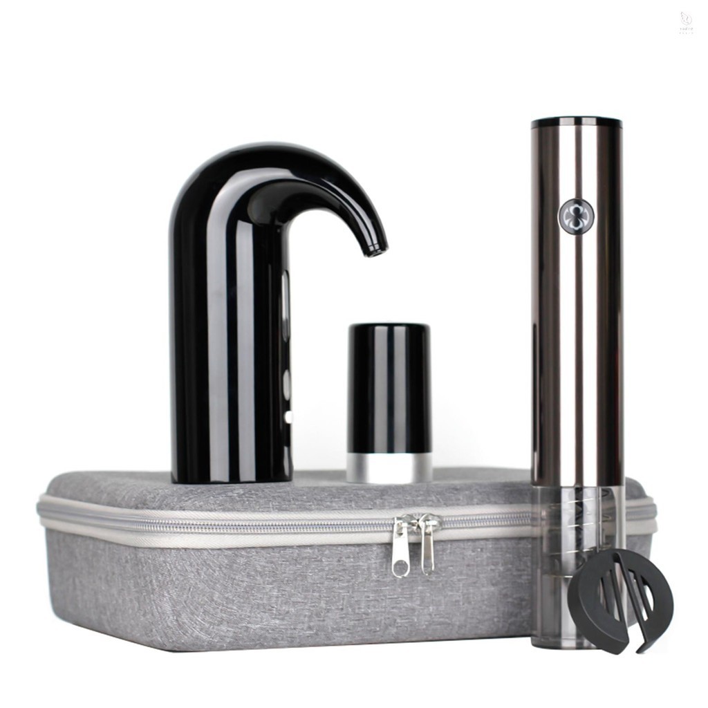 Bộ quà tặng rượu vang có dụng cụ mở chai rượu vang điện + Bình đựng rượu và bình đựng rượu điện + Nút chặn rượu chân không + Máy cắt lá + Hộp lưu trữ có khóa kéo