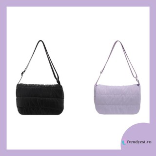 [Frendyest.vn] Túi đeo chéo nữ Quilted Nylon màu trơn (Đen)