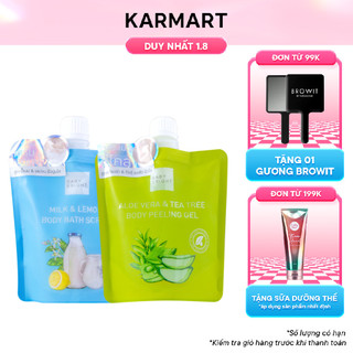 Combo Muối Tẩy Da Chết Baby Bright Sữa bò Và Chanh 250g + Gel Lô Hội Và Trà Tràm 200ml
