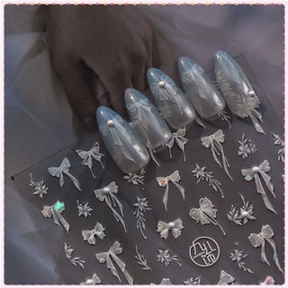 Nail Art Shell Light Bow Tie Dát Pearl Crystal Nail Sticker Nổi Gạc trắng Nơ Đề can Nhãn dán Trang trí móng tay Công cụ làm móng tay cho cửa hàng làm móng TOGO