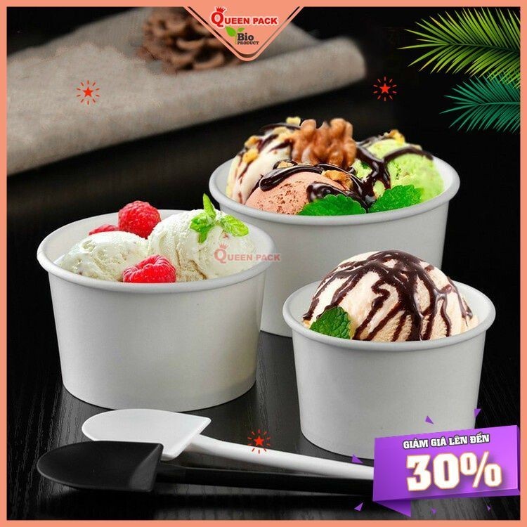 [HCM QP] SET 100 Tô Giấy Đựng Kem Queen Pack Kèm Nắp Các Loại, Giá Sỉ Dùng 1 Lần Hàng Cao Cấp
