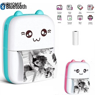Máy in nhiệt WINTE, Máy in ảnh DIY bằng nhựa, Máy in nhãn không dây Bluetooth hình mèo Mini dễ thương di động-Máy in nhãn