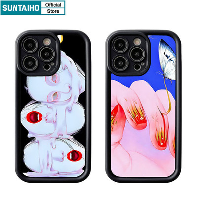 Suntaiho Vỏ Độc Đáo Nến Nữ Tay Họa Tiết Bướm Ốp lưng Iphone 15 14 13 12 11 Pro Max IP 7 8 Plus Iphon X Xs XR Xs Max Silicon Mềm Cao Cấp Chống Sốc Ốp Lưng