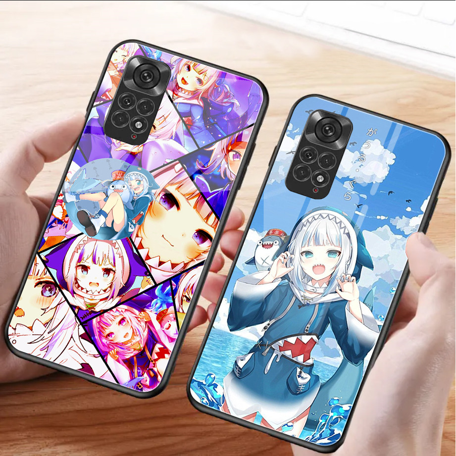 Ốp điện thoại kính cường lực Gawr Gura Shark Hololive cho Xiaomi Redmi Note 13 Pro Plus 12 4G 11 10 