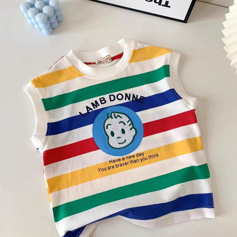 Cotton Children's Vest Boys' Sleeveless Striped Casual T-Shirt