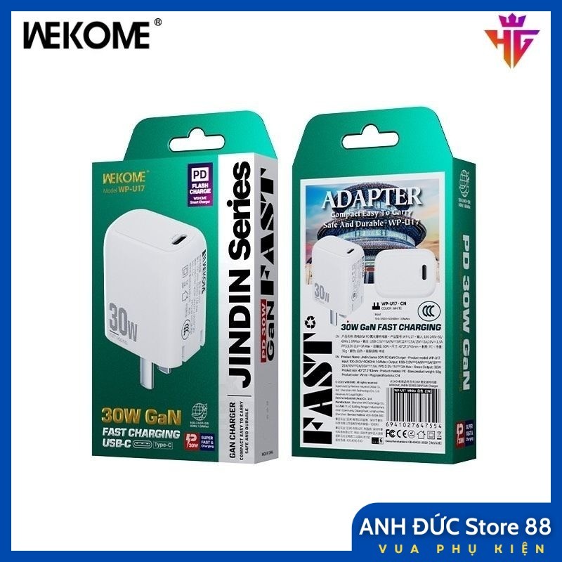 Củ Sạc Nhanh 30w CHÍNH HÃNG WEKOME ssWP-U17 PD30W Phù hợp cho các dòng Iphone Samsung Android BH 12 