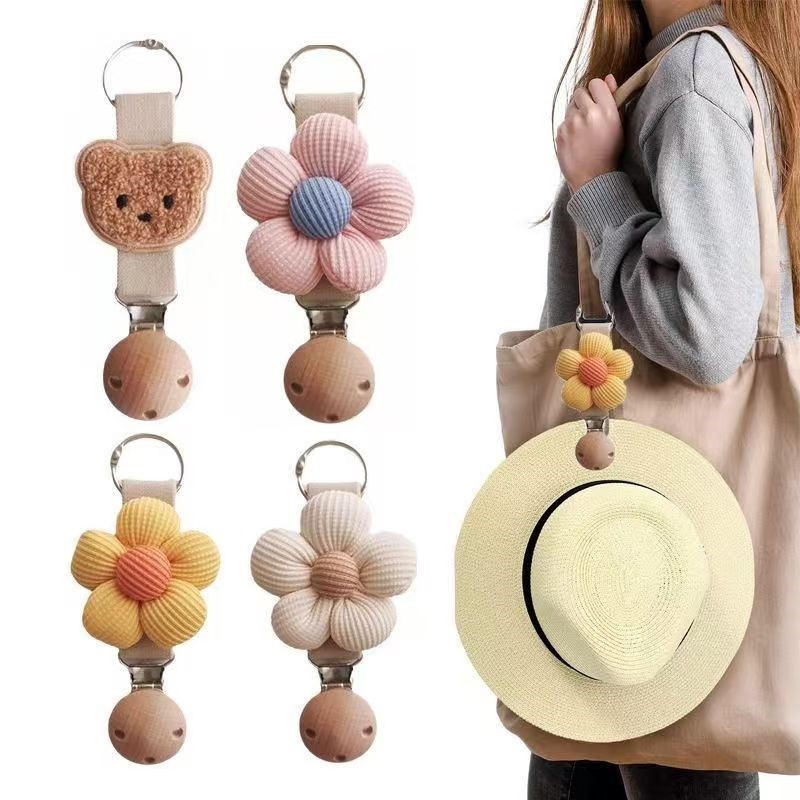 Kẹp mũ du lịch mùa hè hình gấu hoa, mũ du lịch, Mũ che nắng, kẹp treo mũ che nắng, túi xách đa năng, móc treo liền mạch
