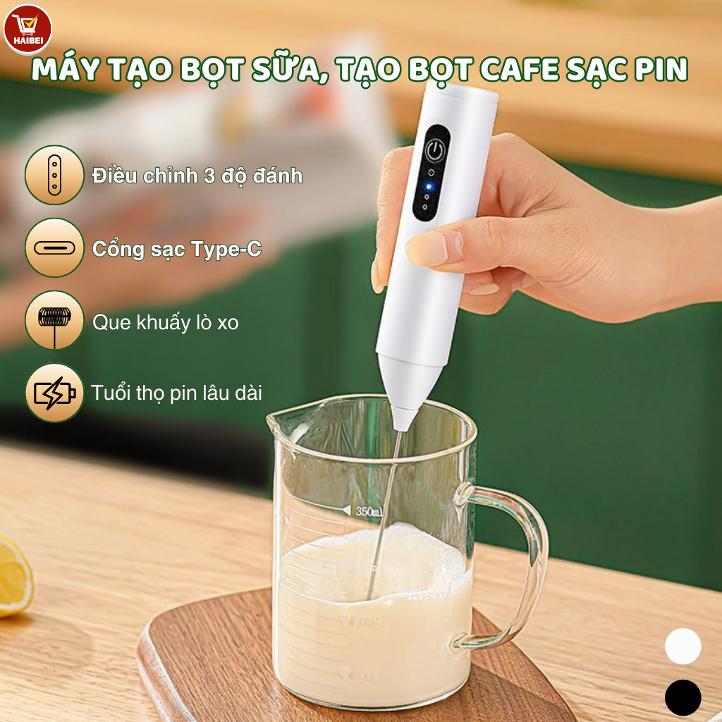 Máy đánh bọt cafe ,máy đánh trứng cầm tay mini sạc pin 3 cấp độ tiện dụng