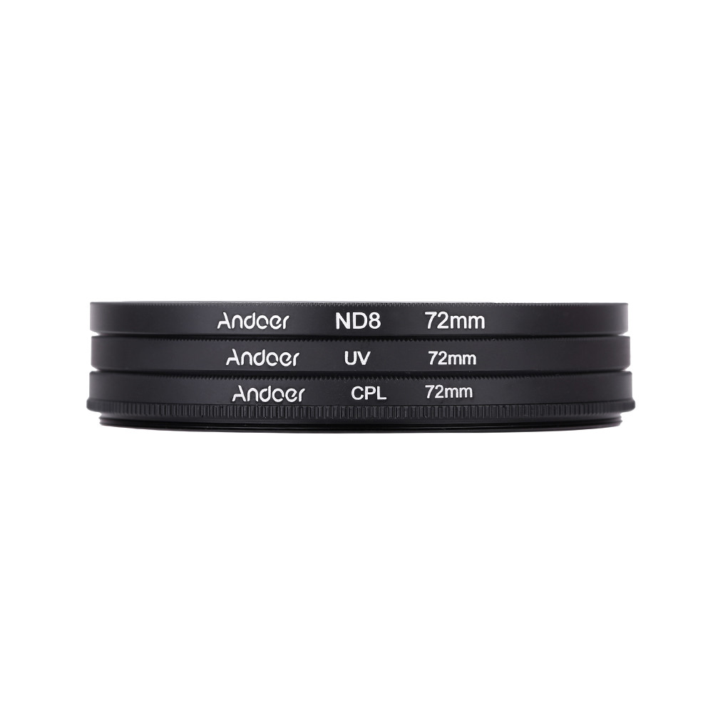 Andoer 72mm UV + CPL + ND8 Bộ ống kính tròn Ống kính phân cực tròn ND8 Ống kính mật độ trung tính có