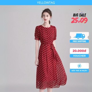 Đầm đi biển xòe von chấm bi YELLOWTAG thời trang đi làm dễ mặc trẻ trung sang trọng ANM D1014