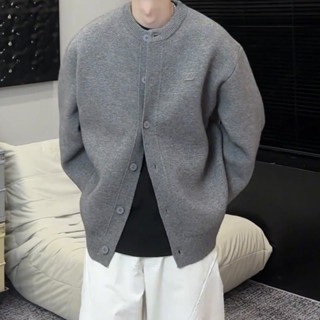 iMaodou Độc Đáo Hợp Thời Trang Màu Trơn Cổ Tròn Áo Len Áo Khoác Nam Nữ Thu Đông Phong Cách Mới Rời Cặp Đôi Dệt Kim Cardigan
