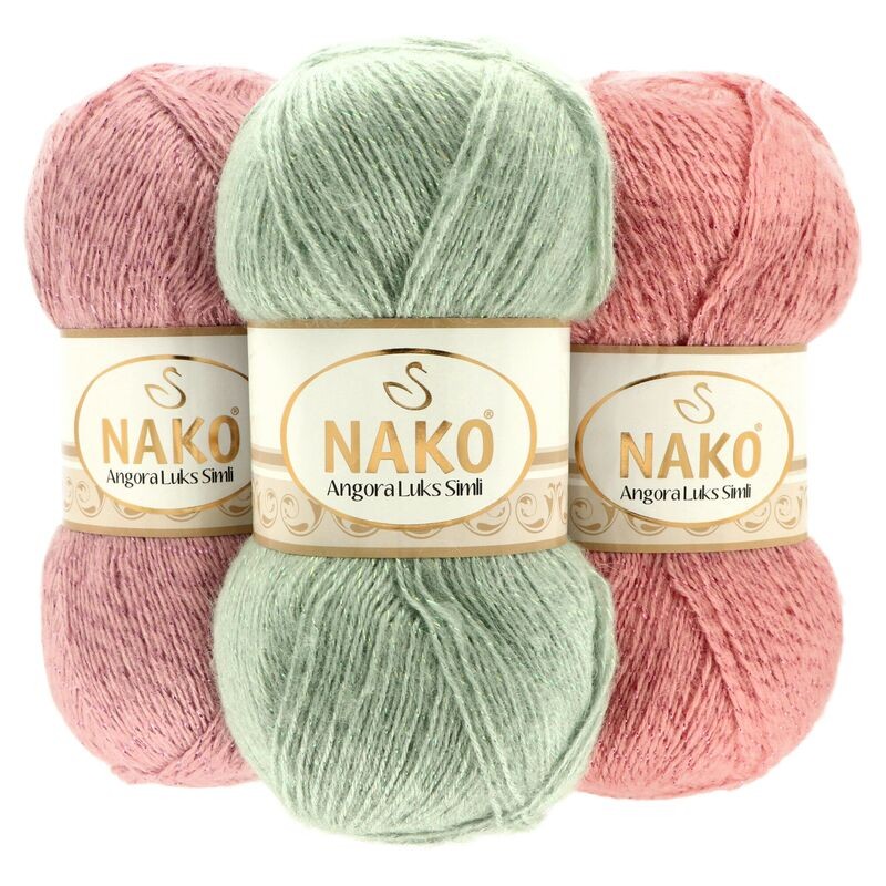 (HN) CROWN Cuộn len mohair pha kim tuyến Nako Angora Luks Simli