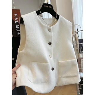  Áo Vest Cổ tròn nhỏ khí chất Jiashucheng Áo khoác vest áo không tay áo không tay mặc bên ngoài khí chất Pháp 