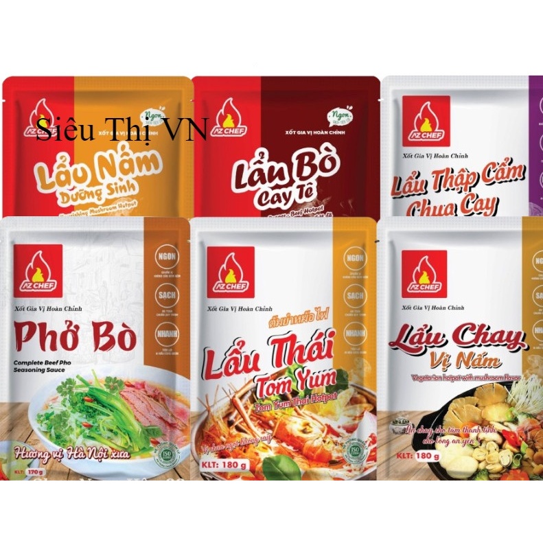 Xốt gia vị hoàn chỉnh Phở bò/Lẩu chay/Lẩu nấm/Lẩu thái/Lẩu thập cẩm/Lẩu bò gói180g