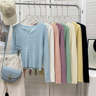  Nhẹ Nhàng Nhỏ Cổ Chữ V Sang Trọng Thiết Kế Niche Dài Tay Dệt Kim Cardigan Nữ Mùa Thu Ngắn Slim-Fit Áo Khoác Phù Hợp Với Hàng Đầu 