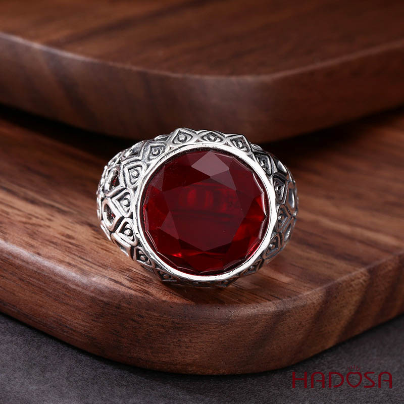 Nhẫn nam đá đỏ Zirconbạc Thái 19mm Phong Cách Nam Tính, Cá Tính Nổi Bật – Bảo Hành Trọn Đời – Hadosa