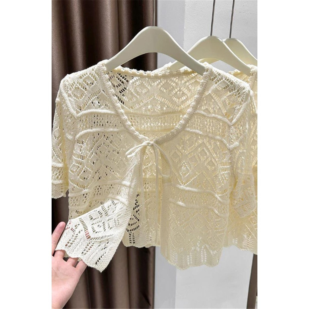Mùa hè phong cách hàn quốc Nữ blazer Trắng Đen Tay Ngắn Shrug Ren Bolero filipiniana Áo khoác ngoài 