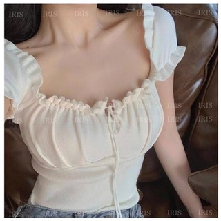  Áo thun nữ bèo rúm áo croptop trễ vai nơ cổ mặc 2 kiểu | Áo kiểu tiểu thư chất thun tăm co giãn tôn dáng – Shop IRIS 