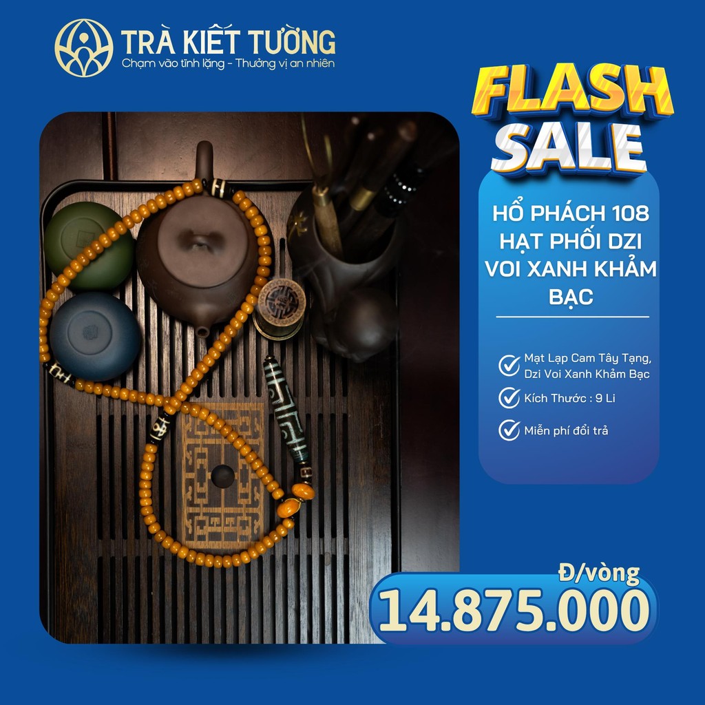 Chuỗi Hổ Phách 108 Hạt Phối Dzi Voi Xanh Khảm Bạc – Phong thủy Kiết Tường - Phong Thủy Cao C