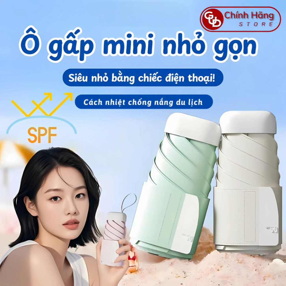 Ô Gấp Mini Che Nắng Che Mưa Siêu Nhỏ Gọn Chống Tia UV Cao Cấp, Dù Đi Mưa Kèm Túi Vải Tiện Ích GUD St
