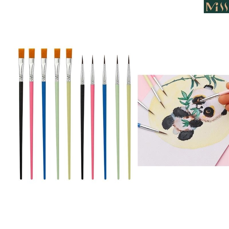 Paint Brush, 10Pcs Round/Flat Tip Paintbrushes Nylon Hair Artist Art Paint Brush