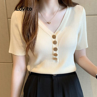 Lovito Áo thun thường ngày Nút áo thun mùa hè / mùa xuân dành cho nữ LNL36064