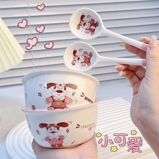  Sét 2 Bát ăn Cơm Bằng Sứ kèm 2 thìa Hình Cute Chén Ăn Cơm Cho Bé Hoạt Hình Dễ Thương Ngon Miệng 