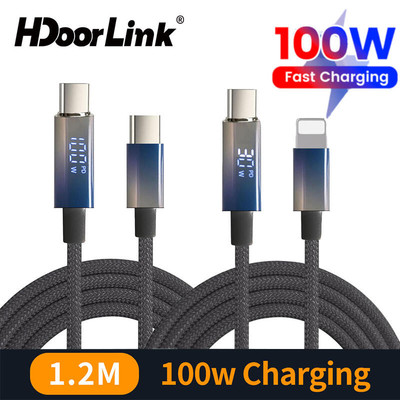 HdoorLink PD100W Loại C Cáp Hiển Thị Dây Dữ Liệu Sạc Nhanh Loại C Sang IOS Cáp Sạc Cho Điện Thoại Thông Minh