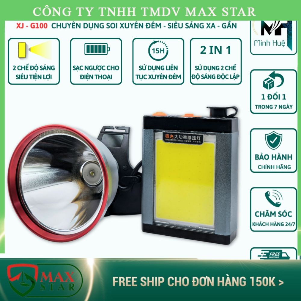 Đèn pin đội đầu kẹp bình siêu sáng chiếu xa 2 chế độ sáng độc lập XJG100 đèn kẹp bình ác quy dùng đi