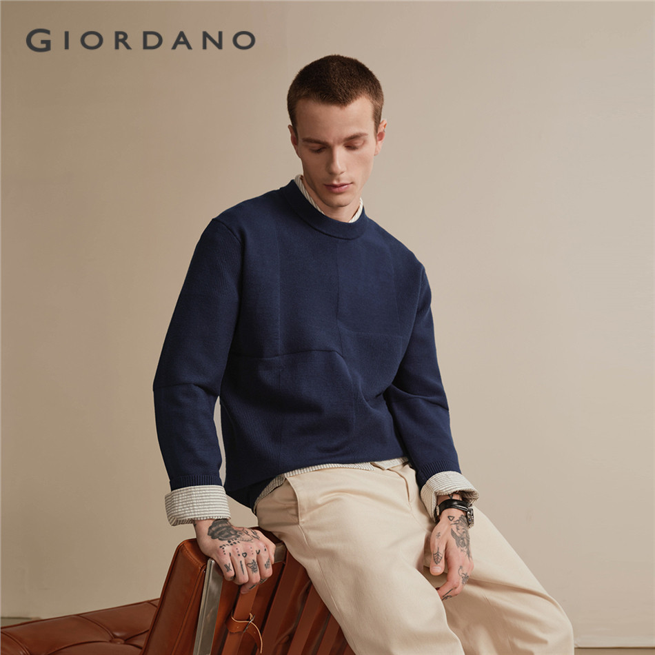 GIORDANO MEN Ribbed patchwork crewneck sweater 18055805
