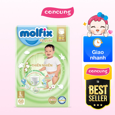 Tã quần Molfix size L cho bé 9 - 13kg, 68 miếng (giao bao bì ngẫu nhiên) - concung