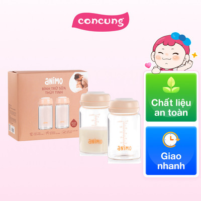 Bộ 2 bình trữ sữa thủy tinh Animo (180ml)